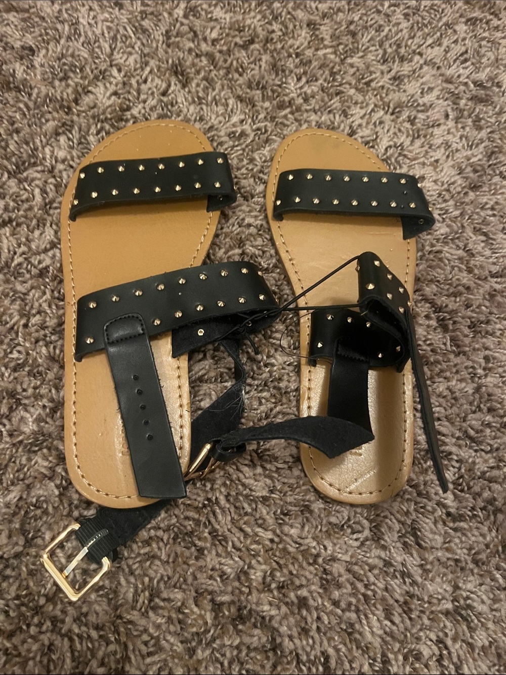 Forever 21 Black and Tan Studded Strap Sandals